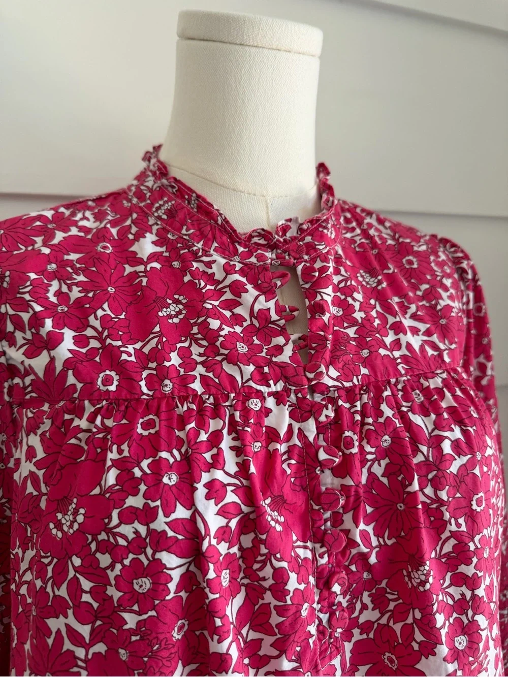 J. Crew Pink Floral Long Sleeve Popover Blouse Top XS